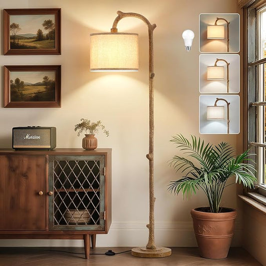 Floor Lamp for Bedroom - 69" Rustic Farmhouse Tall Lamp with Adjustable Color Temperatures - Country Resin Vintage Reading Light Standing Lamps for Living Room Office Classroom, Bulbs, Brown
