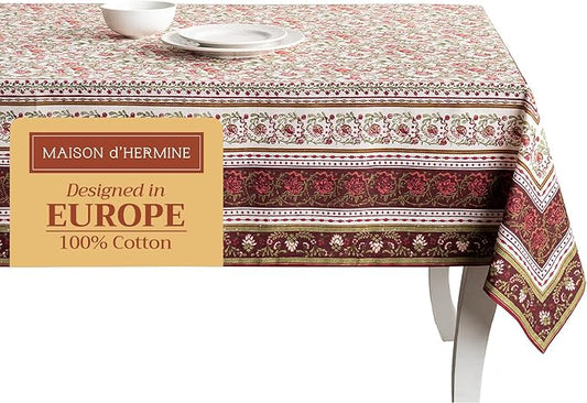 Maison d' Hermine Table Cloth Rectangle Table 100% Cotton 70 x 140 Inches Fall Tablecloth Reusable Everyday Use for Thanksgiving Christmas Decorations Dining Farmhouse Party (Reveillon Au Jardin)