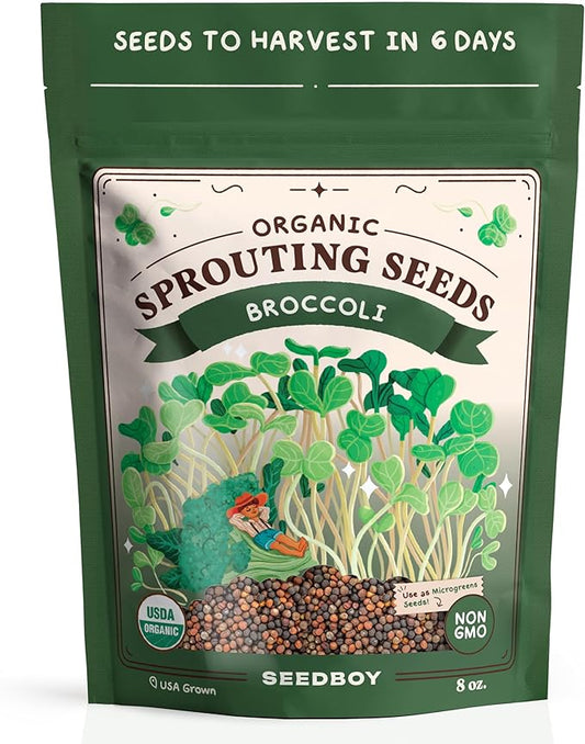 Organic Broccoli Seeds for Sprouting - Non-GMO, USA Grown Broccoli Microgreens Sprouting Seeds Mix - Makes 8 Quarts of Sprouts, 24 Servings (8 oz) (Broccoli)