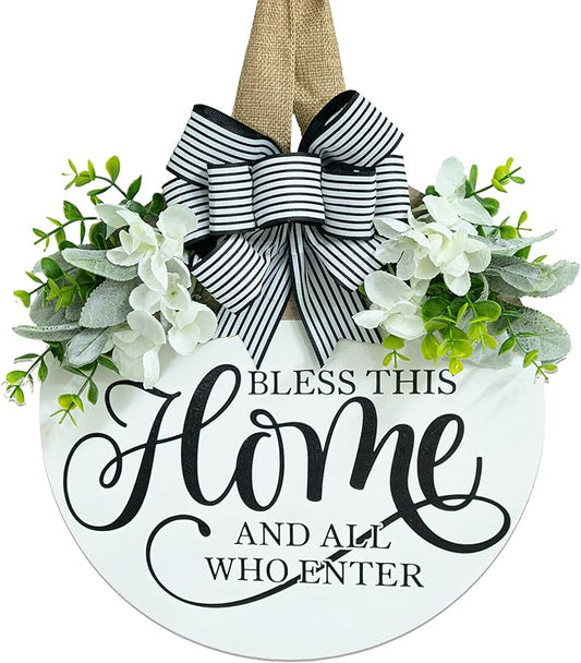 Welcome Sign for Front Door Wreath, Welcome Home Decorations, Wreaths for Front Door, Floral Round Wood Wall Decor, Front Porch Decor Gifts, for Spring Summer Fall All Seasons Holiday Christmas Decor