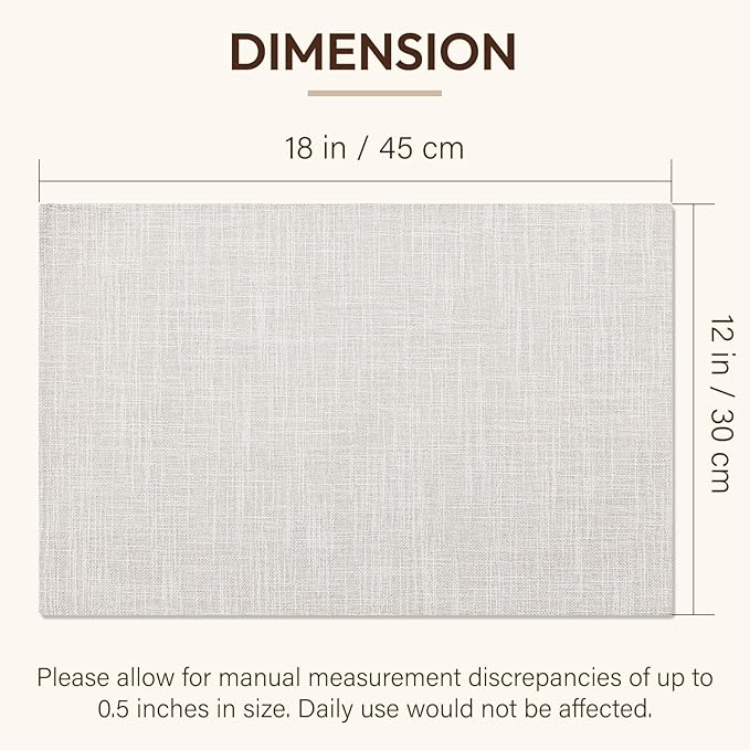 Blue Forest Placemats Set of 8, Dual-Layered Thickened Faux Linen Cloth Place Mats Heat Resistant Machine Washable Wrinkle Free Table Mats Indoor/Outdoor (Cream Beige)