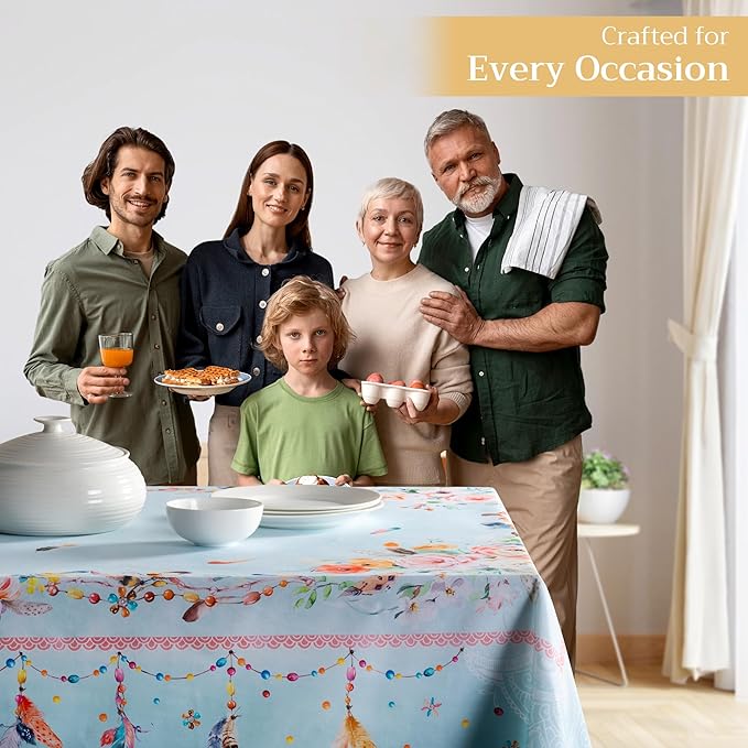 Maison d' Hermine Table Cloth Rectangle Table 100% Cotton 60 x 90 Inches Tablecloth Reusable Decorative Everyday Use for Dining Room, Farmhouse, Home, Party, Festive & Wedding Spring Summer - Ibiza