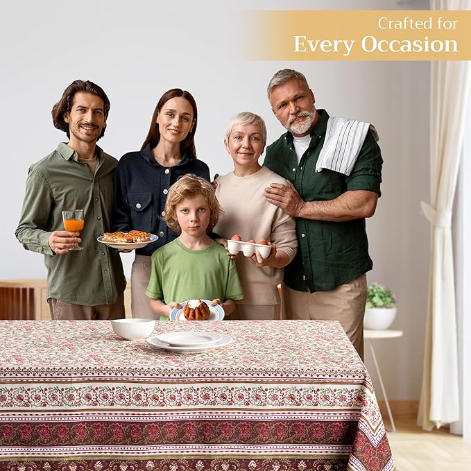 Maison d' Hermine Table Cloth Rectangle Table 100% Cotton 70 x 140 Inches Fall Tablecloth Reusable Everyday Use for Thanksgiving Christmas Decorations Dining Farmhouse Party (Reveillon Au Jardin)