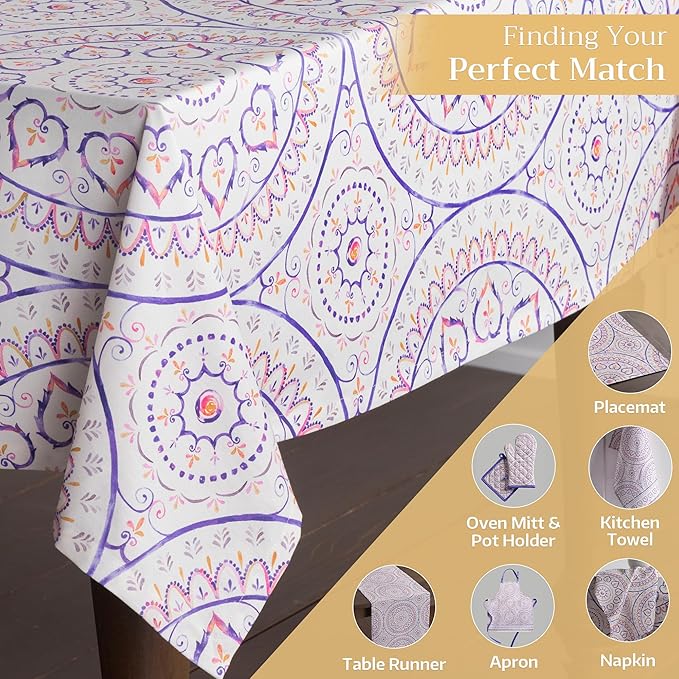 Maison d' Hermine Table Cloth Square Table 100% Cotton 60 x 60 Inches Tablecloth Reusable Decorative Everyday Use for Dining Room, Farmhouse, Home, Party, Festive & Wedding Spring Summer - Mandala