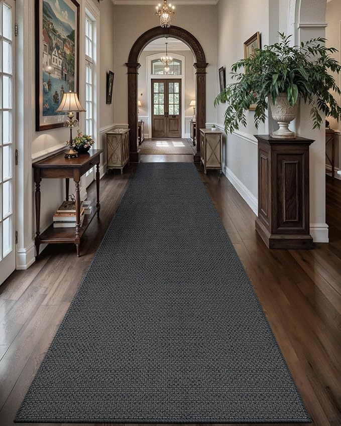 Color&Geometry Door Mat 2'4"x10' Runner Rug with Rubber Backing, Non Slip Washable Hallway Rug, Carpet Runners for Hallway Living Room Bedroom, Grey (Rolled-up NO Creases)