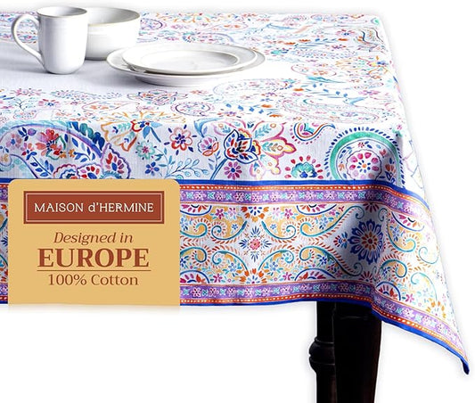 Maison d' Hermine Table Cloth Rectangle Table 100% Cotton 60 x 108 Inches Tablecloth Reusable Decorative for Dining Room, Farmhouse, Home, Party, Festive & Wedding Spring Summer - Indian Floral
