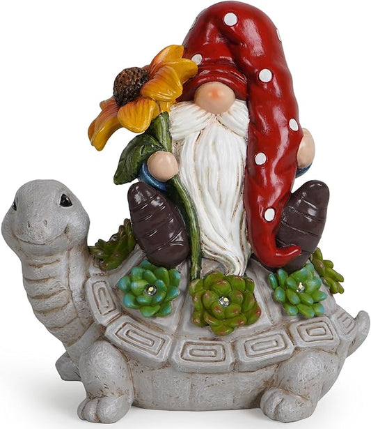 Hodao Patio Garden Theme Solar Gnome & Turtle Sculpture Statue - Lawn, Deck, Balcony, Patio Spring/Summer Decorations - Creative Housewarming Gifts