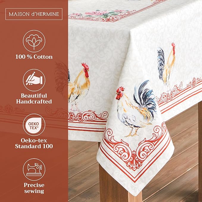 Maison d' Hermine Table Cover 100% Cotton 60"x120" Decorative Tablecloth Washable Rectangle Tablecloths, Dining, Home, Wedding, Banquet, Buffet, Campagne - Spring/Summer