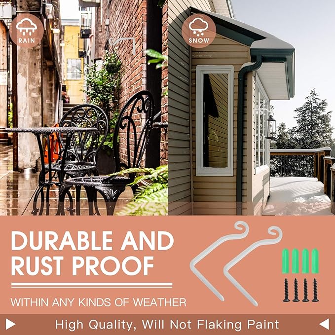 Jardim 2 Pack 6 Inch Premium Decorative Metal Iron Wall Hook, Indoor Outdoor Plant Hanger, Rustic Hanging Gardening Bracket Hook, for Planters, Bird Feeders, Lanterns, Wind Chimes (White)