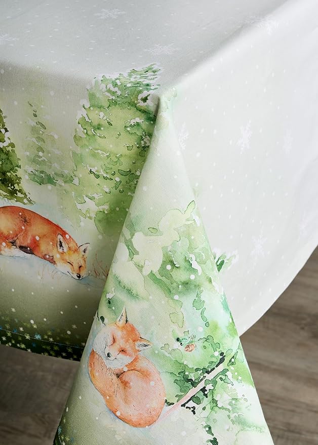 Maison d' Hermine Table Cloth Rectangle Table 100% Cotton 60 x 108 Inches Fall Tablecloth Reusable Everyday Use for Thanksgiving Christmas Decorations Dining Farmhouse Party (Winter Mornings)