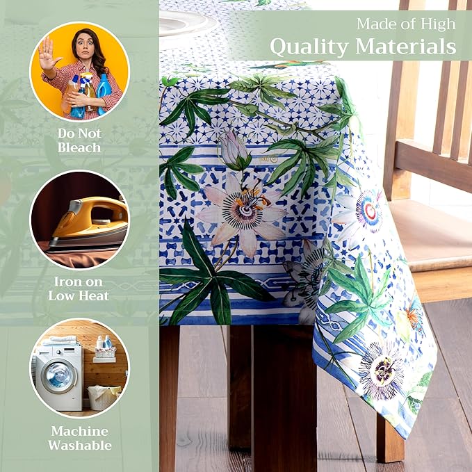 Maison d' Hermine Table Cloth Square Table 100% Cotton 60 x 60 Inches Tablecloth Reusable Decorative Everyday Use for Dining Room, Farmhouse, Home, Party, Festive & Wedding Spring Summer - Passiflora