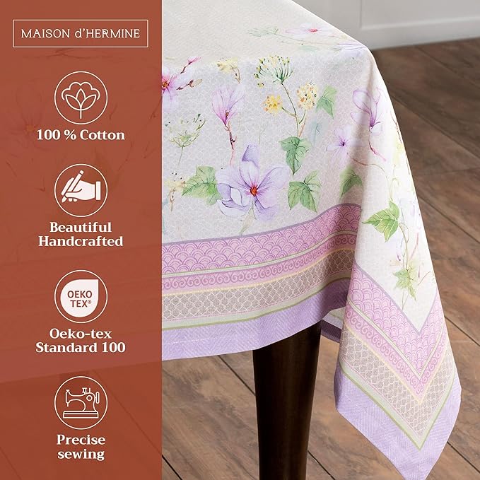 Maison d' Hermine Table Cloth Rectangle Table 100% Cotton 60 x 90 Inches Tablecloth Reusable Decorative for Dining Room, Farmhouse, Home, Party, Festive & Wedding Spring Summer - Magnolia Mornings