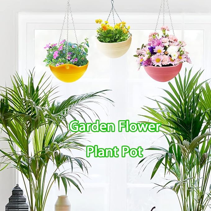 7 Pack 8 Inch Plastic Self-Watering Hanging Planters,Colorful Garden Flower Plant Pot Container,Hanging Plant Baskets with Drainer and Chain for Indoor Outdoor Use,7 Colors