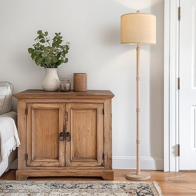 BOBOMOMO Retro Farmhouse Floor Lamp Rotary Switch, 62" Resin Vintage Floor Lamp, Rustic Tall Floor Lamps for Living Room, Corner, Bedroom, Office(Without Bulb)