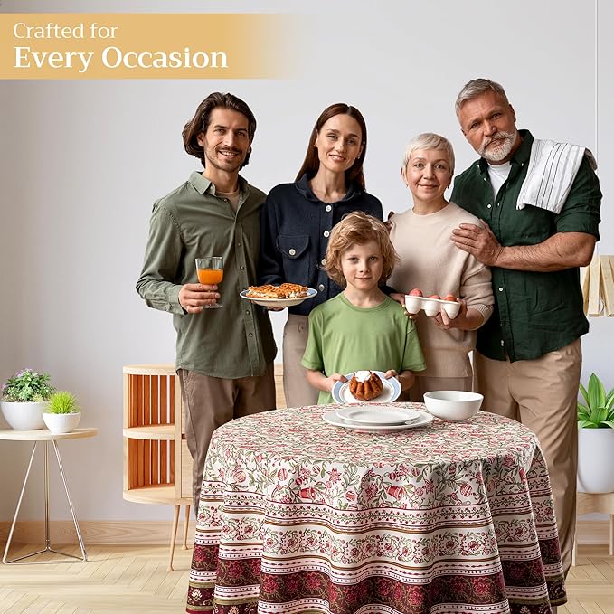 Maison d' Hermine Table Cloth Round Table 100% Cotton 69 Inches Fall Tablecloth Reusable Everyday Use for Thanksgiving Christmas Decorations Dining Farmhouse Party (Reveillon Au Jardin)