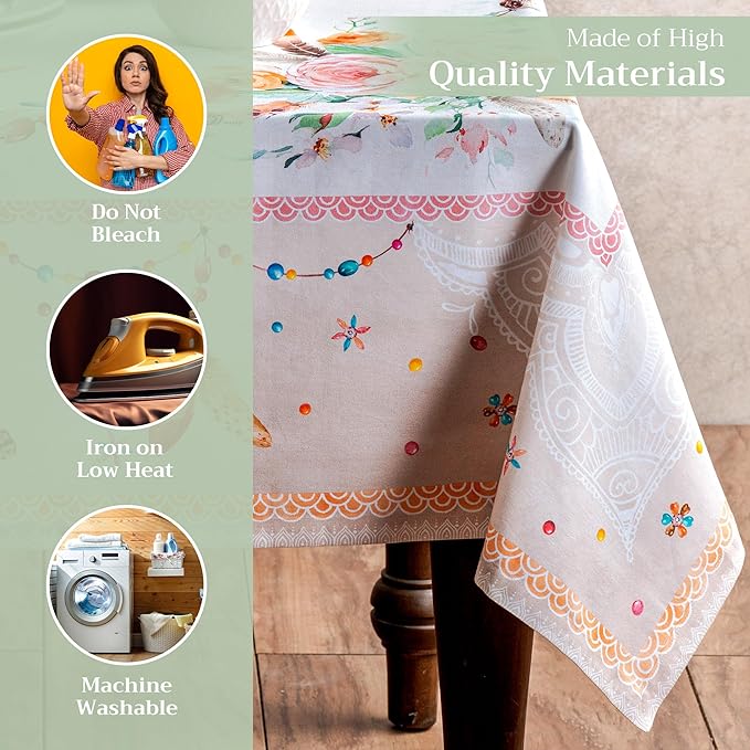 Maison d' Hermine Table Cloth Rectangle Table 100% Cotton 70 x 90 Inches Tablecloth Reusable Decorative for Dining Room, Farmhouse, Home, Party, Festive & Wedding Spring Summer - Ibiza - Beige