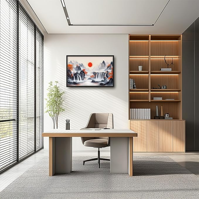 Lovira Japanese Mountain Landscape Large Wall Art Japan Canvas Wall Decor Pictures Prints Painting Framed Artwork for Living Room Bedroom Bathroom Kitchen Office 24"x36"