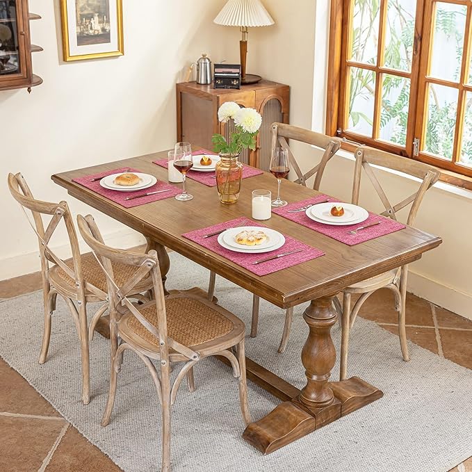 Blue Forest Placemats Set of 8, Dual-Layered Thickened Faux Linen Cloth Place Mats Heat Resistant Machine Washable Wrinkle Free Table Mats Indoor/Outdoor (Hot Pink)