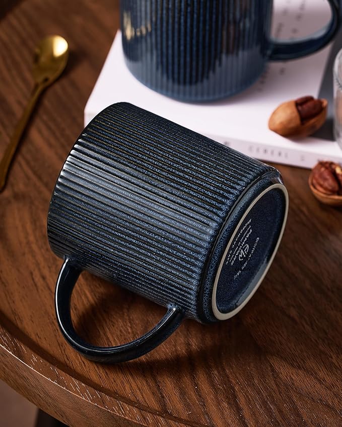 famiware Coffee Mug Set for 4, Star 16 oz Catering Mugs Cup Set with Handle for Coffee, Tea, Cocoa, Milk - Ceramic Stoneware Drinkware Set, Nebulas Blue