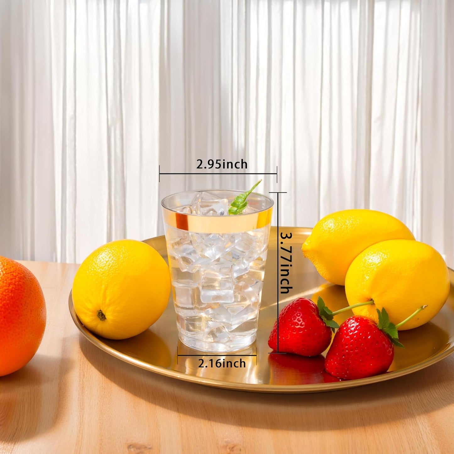 I00000 100PCS Gold Plastic Cups,10 oz Clear Plastic Cups with Gold Trim, Beer Mugs，Disposable Hard Cup For Party, Premium Cup Perfect for Wedding & Party