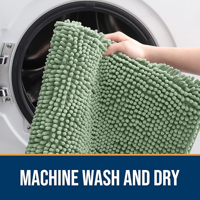 OLANLY Dog Door Mat for Muddy Paws 30x20, Absorbs Moisture and Dirt, Absorbent Non-Slip Washable Doormat, Quick Dry Chenille Mud Mat, Entry Indoor Entryway Carpet for Inside Floor, Olive Green