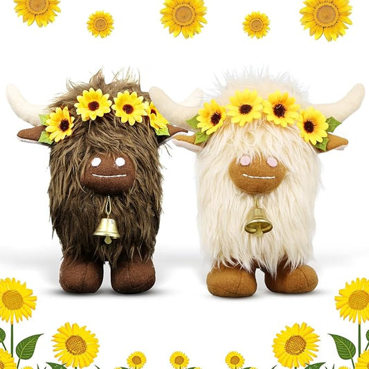 Lovinland Highland Cow Decor - Spring Scottish Cow Plush Gnomes Decorations for Home - Stuffed Animal Plush Gnomes Doll