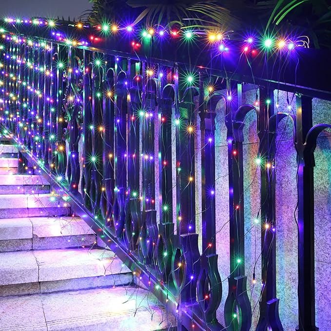 LYHOPE 12ft x 5ft 360 LED Christmas Net Lights, 8 Modes Low Voltage Green Wire Mesh Christmas Decorations Lights for Xmas Trees, Bushes, Wedding, Garden, Outdoor, Indoor Decor (Multicolor)
