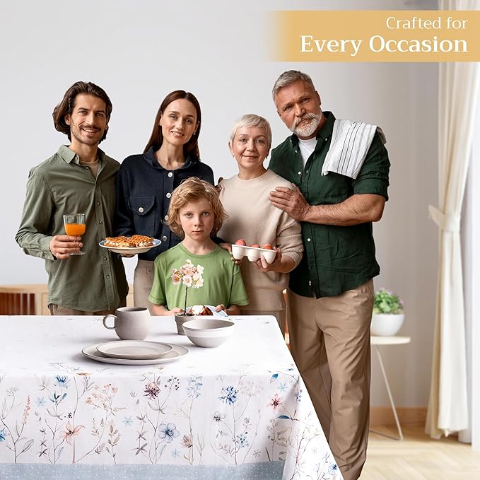 Maison d' Hermine Table Cloth Rectangle Table 100% Cotton 60 x 108 Inches Fall Tablecloth Reusable Everyday Use for Thanksgiving Christmas Decorations Dining Farmhouse Party (Ice Florals)