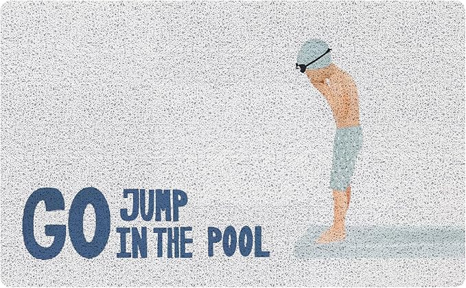 Coastal Beach Door Mat, Go Jump in The Pool Funny Blue Doormat Welcome Mats for Front Door Porch Outdoor Outside Entrance, Beach Bath Rug for Bathroom, 17x30 Inch