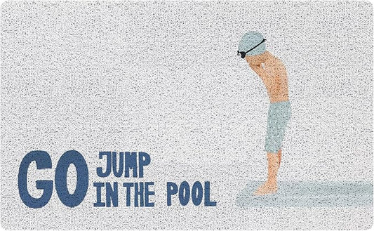 Coastal Beach Door Mat, Go Jump in The Pool Funny Blue Doormat Welcome Mats for Front Door Porch Outdoor Outside Entrance, Beach Bath Rug for Bathroom, 17x30 Inch