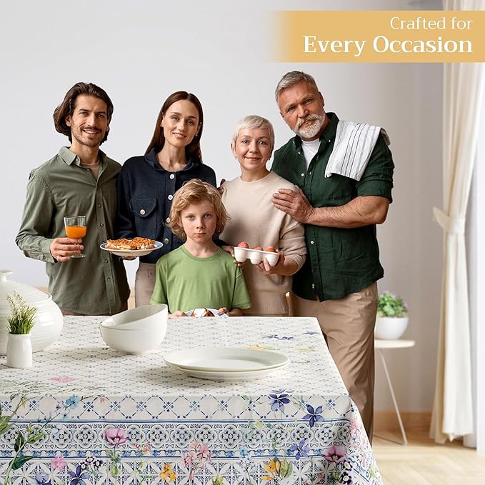 Maison d' Hermine Table Cloth Rectangle Table 100% Cotton 60 x 90 Inches Tablecloth Reusable Decorative Everyday Use for Dining Room, Farmhouse, Home, Party, Festive & Wedding Spring Summer - Faience