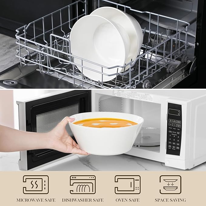 MALACASA Serving Bowls, 105 OZ Large Salad Bowls Set of 2, Porcelain White Bowls for Kitchen, Deep Bowls for Salad, Soup, Pho and Fruit, Ceramic Serving Bowls for Party, Microwave Safe, Series Regular