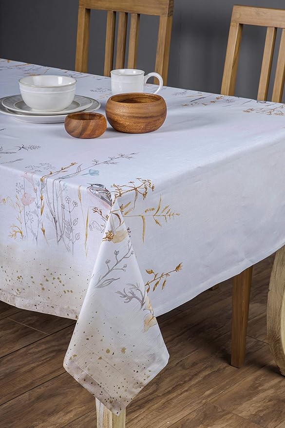 Maison d' Hermine Table Cloth Rectangle Table 100% Cotton 60 x 90 Inches Tablecloth Reusable for Dining Room, Farmhouse, Home, Party, Festive & Wedding Spring Summer - Meadow Florals - Beige