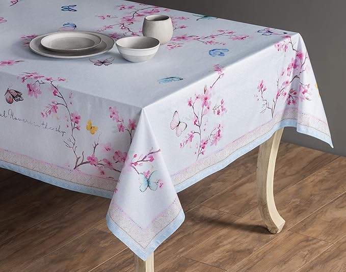 Maison d' Hermine Table Cloth Rectangle Table 100% Cotton 70 x 90 Inches Tablecloth Reusable Decorative for Dining Room, Farmhouse, Home, Party, Festive & Wedding Spring Summer - Blossoms in Spring