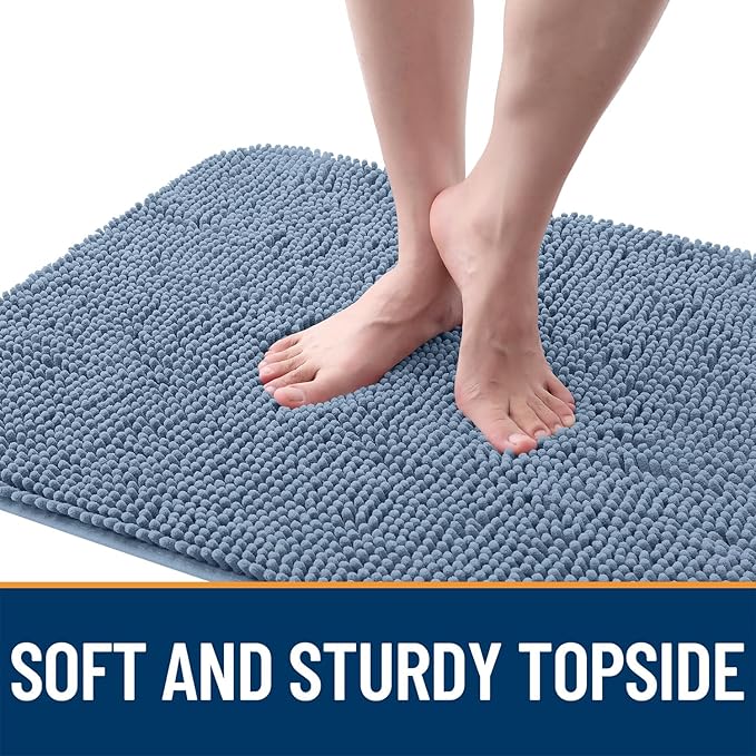 OLANLY Dog Door Mat for Muddy Paws 59x35, Absorbs Moisture and Dirt, Absorbent Non-Slip Washable Doormat, Quick Dry Chenille Mud Mat for Dogs, Entry Indoor Entryway Carpet for Inside Floor, Airy Blue