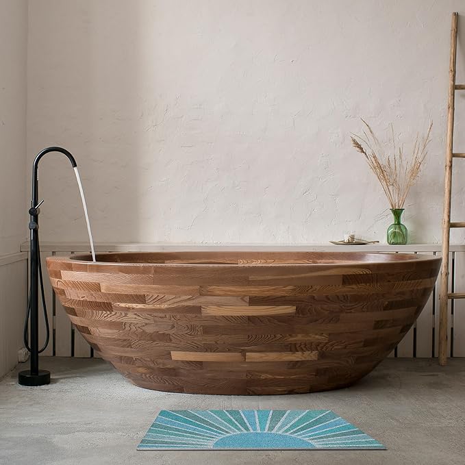 Nogrit Boho Door Mat, Retro Boho Light Blue Sun Sunshine Doormat Bathmat for Indoor Outdoor Entrance, Mid Century Modern Abstract Welcome Mats for Front Door Outside Porch Entryway, 17x30 Inches