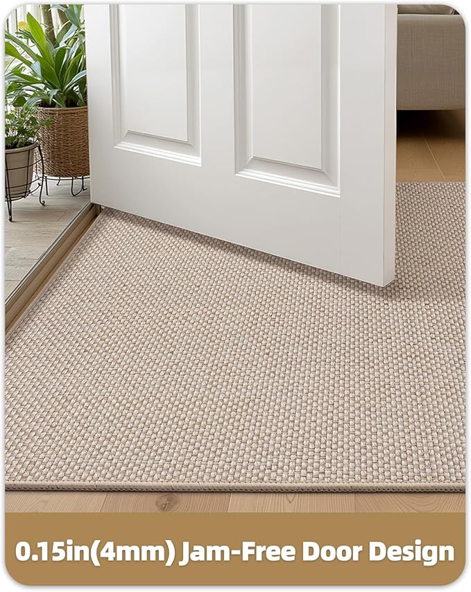 Color&Geometry Front Door Mat Indoor 36"x56", Ultra Non Slip Rubber Backed Dirt Trapper, Low Profile Thin washable, Easy Clean Entry Entryway Rug Door Mat Indoor Entrance, Khaki (Rolled-up NO Creases)