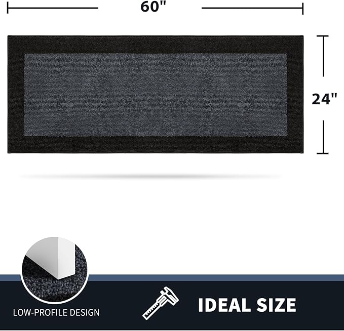 PURRUGS Dirt Trapping Door Mat 24" x 60", Non-Slip/Skid Machine Washable Entryway Rug, Shoes Scraper, Throw Rug, Super Absorbent Area Rug for Muddy Wet Shoes and Paws, Bluish Grey & Charcoal