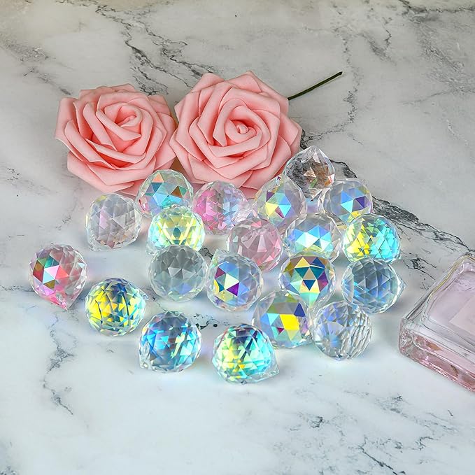 MerryNine 20Pack Crystal Ball 0.8"/20mm Prism Sun Shine Catcher Rainbow Pendants Maker, Hanging Crystals Prisms for Windows, for Feng Shui, for Gift (AB Color)