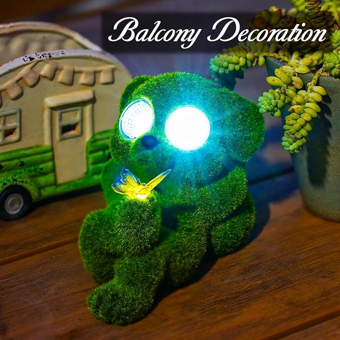 Solar Topiary Dog Garden Statue with Butterfly Garden Decor Clearance for Yard Decorations Outdoor Lawn Ornaments Porch Patio Balcony - Birthday Gifts for Grandma Mom Women