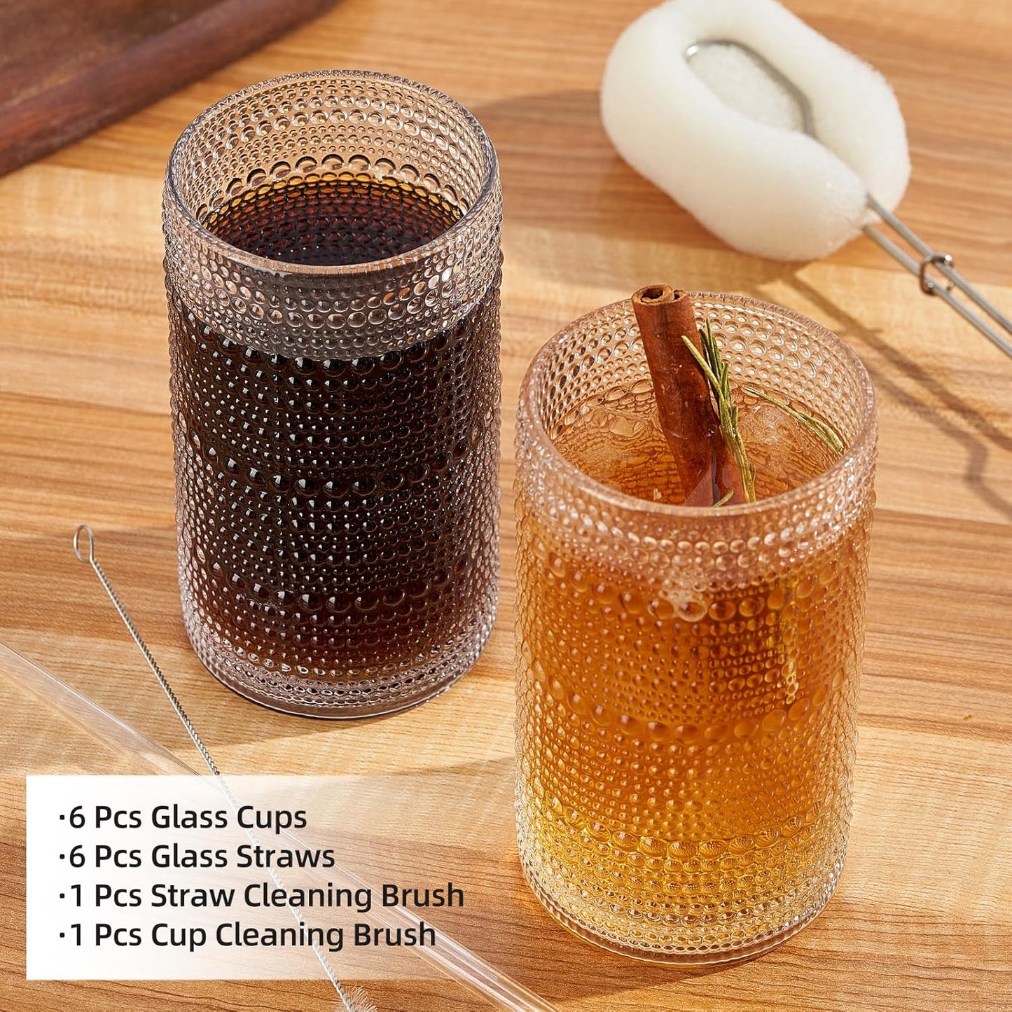 16oz Hobnail Drinking Glasses Set of 6, Vintage Large Capacity Embossed Clear Tumblers, Highball Glasses for Water, Cocktail, Beer, Whiskey, Juice & Bar Use