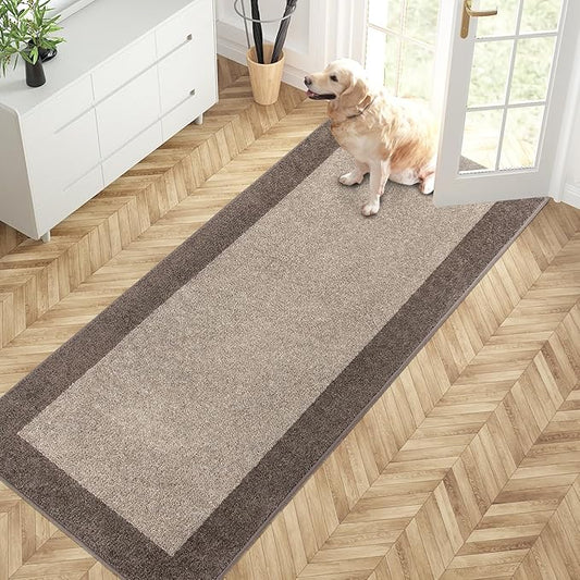PURRUGS Dirt Trapping Door Mat 32" x 72", Non-Slip/Skid Machine Washable Entryway Rug, Shoes Scraper, Throw Rug, Super Absorbent Area Rug for Muddy Wet Shoes and Paws, Beige & Grayish Brown
