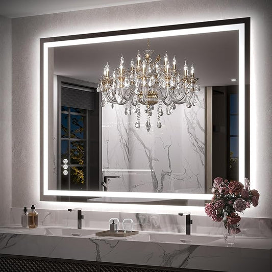 Brightify LED Mirror for Bathroom, 48"x36" Bathroom Mirrors for Over Sink-Front&Backlit, 3 Colors Dimmable, Anti-Fog Wall Mounted, Vanity Mirror with Lights, Shatter-Proof, Memory(Horizontal/Vertical)