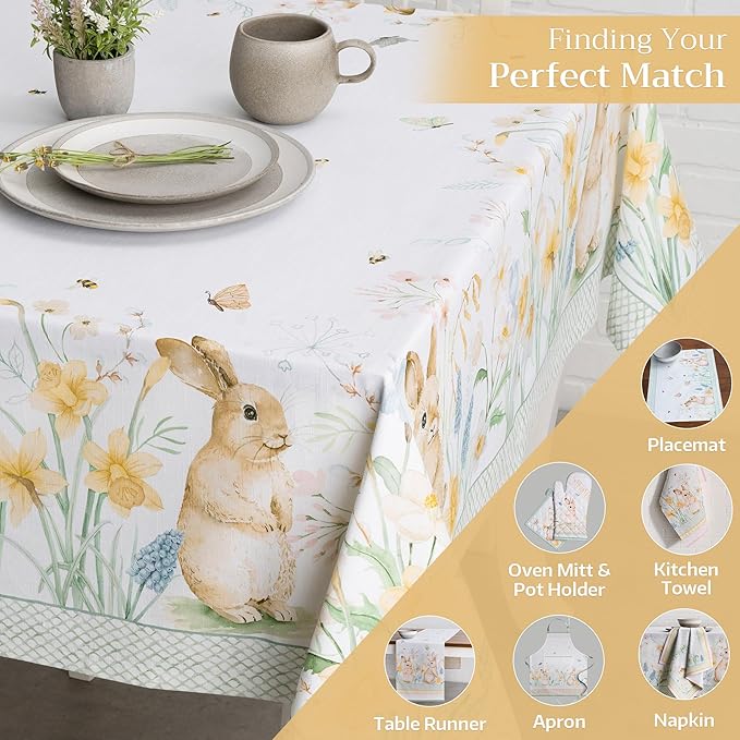 Maison d' Hermine Table Cloth Square Table 100% Cotton 54 x 54 Inches Tablecloth Reusable Decorative Everyday Use for Dining Room, Farmhouse, Home, Party, Festive & Wedding Spring Summer - Easter Dew