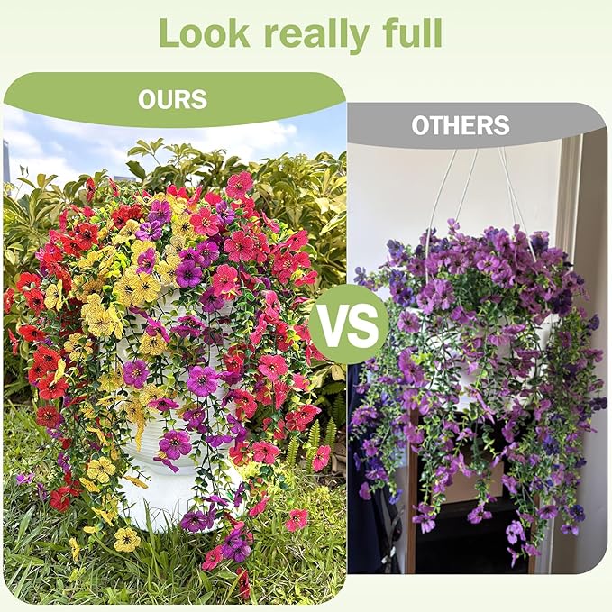 Artificial Hanging Flowers for Outdoors Faux Plants for Spring Summer Decoration,6 Bundles UV Resistant Realistic Silk Flowers Indoor Outside Garden Porch Patio Balcony Yard Farmhouse