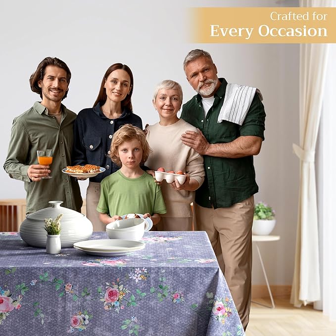 Maison d' Hermine Table Cloth Rectangle Table 100% Cotton 60 x 108 Inches Tablecloth for Dining Room, Farmhouse, Home, Party, Festive & Wedding Spring Summer - Sweet Rose Lavender - Country Garden