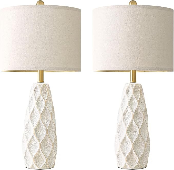 27.5" Ceramic Table Lamps for Living Room Bedroom Lamps Set of 2 Modern Boho Bedside Lamps Night Stands Farmhouse Vintage Large Nightstand Lamp Reading Light Home Office Dorm Desk Deco Gifts, White