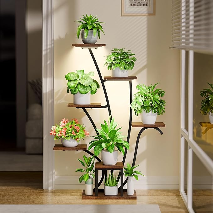 Plant Stand Indoor with Grow Lights - 7 Tiered Corner Plant Shelf Indoor, 43" Tall Plant Stands for Indoor Plants, Metal Plant Shelves, Flower Plant Holder for Living Room, Balcony, Patio Decor