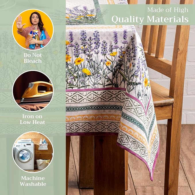 Maison d' Hermine Table Cloth Rectangle Table 100% Cotton 70 x 108 Inches Tablecloth Reusable Decorative for Dining Room, Farmhouse, Home, Party, Festive & Wedding Spring Summer - Fanny Lavender