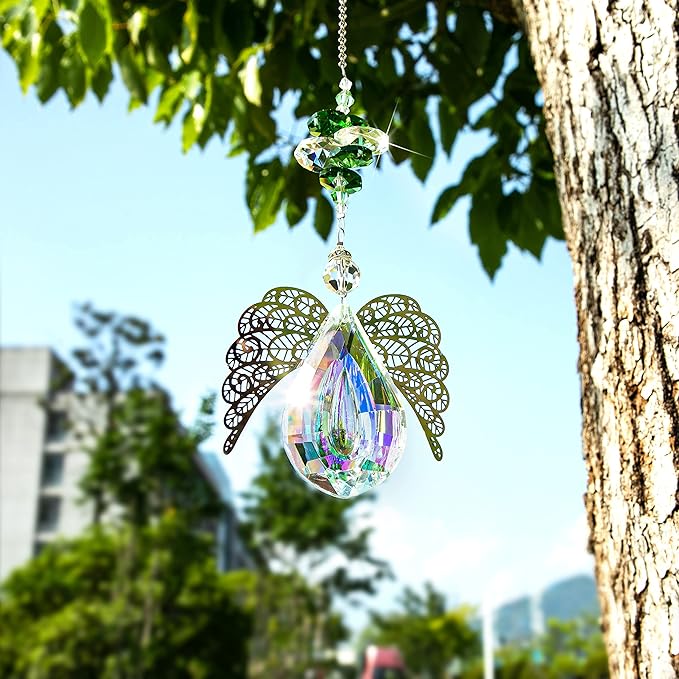 H&D HYALINE & DORA Metal Angel Wing Pendant with Rainbow Crystal Prisms Suncatcher Window Home Christmas Hanging Decor,Set 3pcs